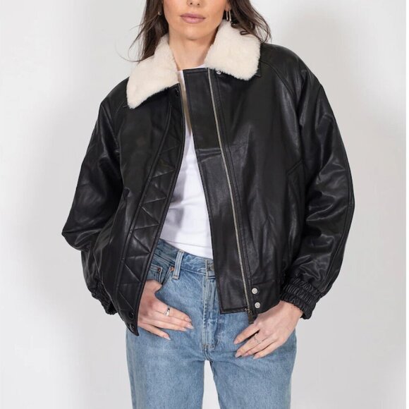 NEW Brunette the Label Vegan Leather Bomber Jacket - Picture 1 of 6